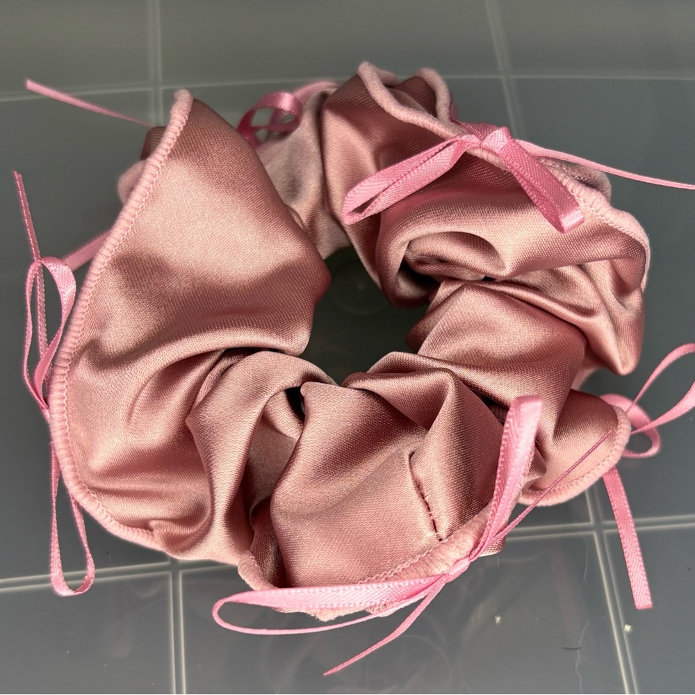 Pink Satin Scrunchie with Bows